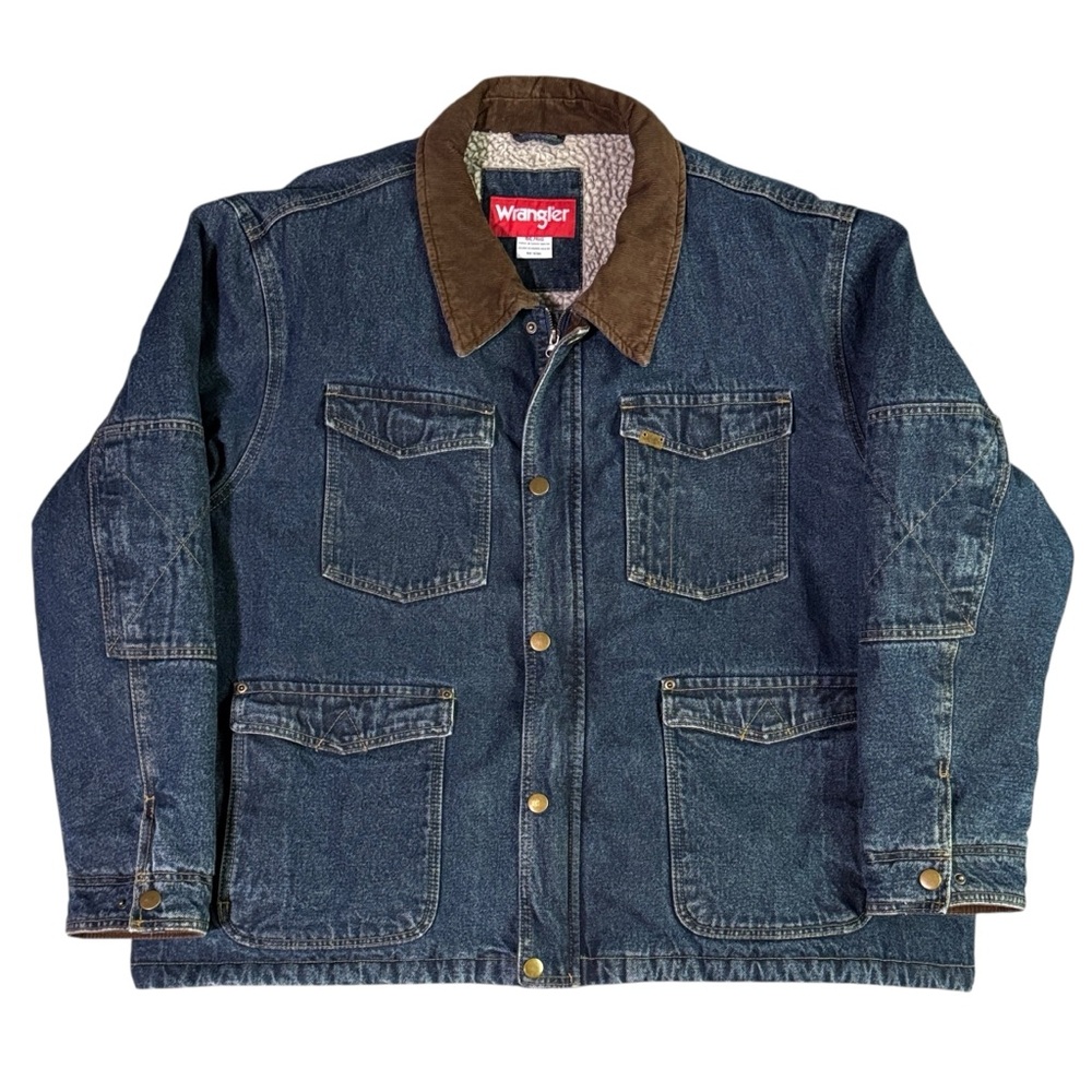 Wrangler Blue Denim Jacket with Brown Collar